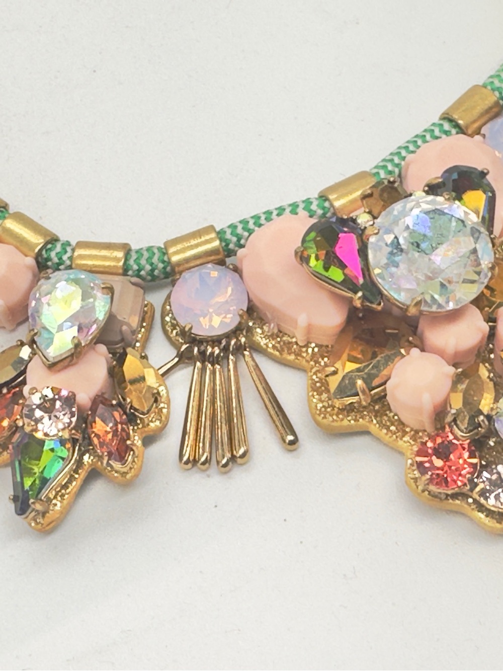 J Crew Dragonfly Necklace Cord Crystal Statement Turquoise Pink Rhinestone - Picture 5 of 6